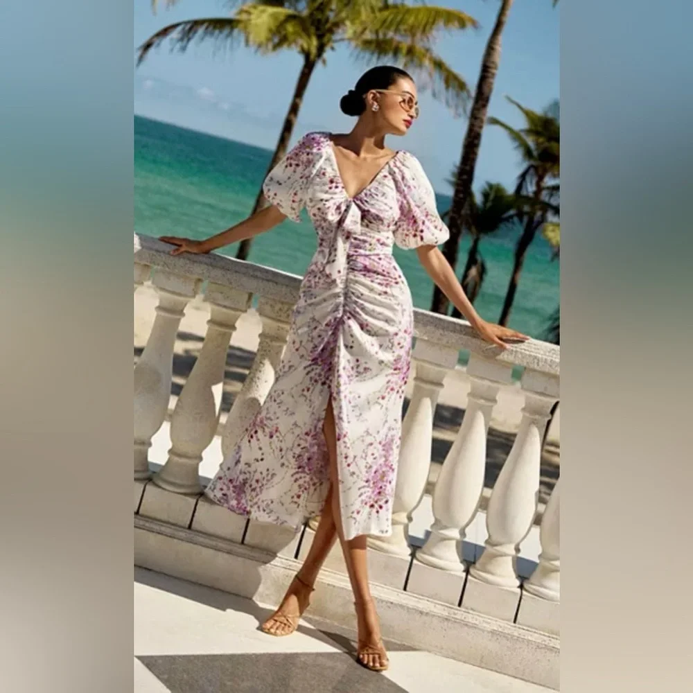 Cinq à Sept Brenton Puff-Sleeve Mid-Summer Bloom Dress Size 4 NWT - Picture 1 of 16